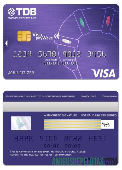 Mongolia TDB Bank Visa PayWave Card example